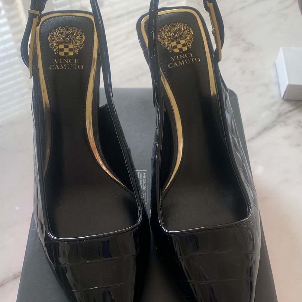 Vince Camuto Black Square Toe Block Heels